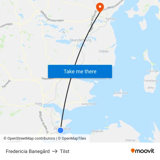 Fredericia Banegård to Tilst map