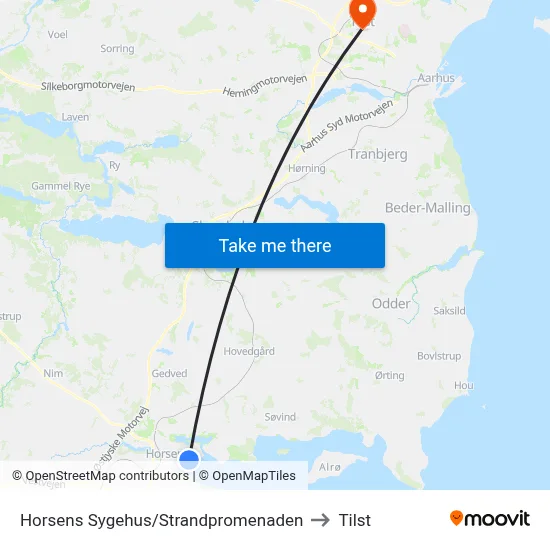 Horsens Sygehus/Strandpromenaden to Tilst map