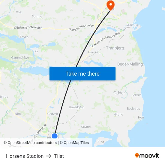 Horsens Stadion to Tilst map