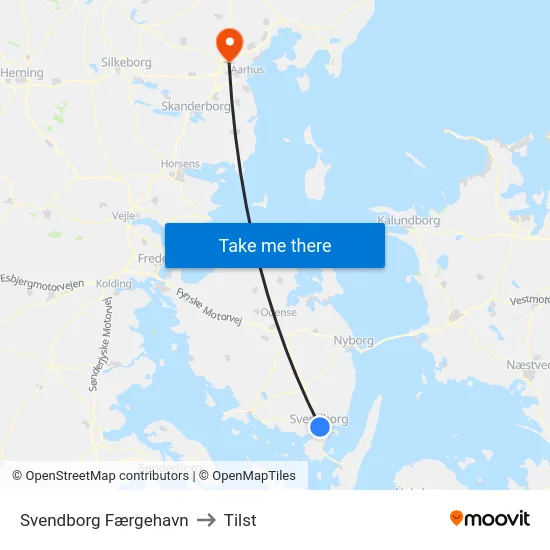 Svendborg Færgehavn to Tilst map