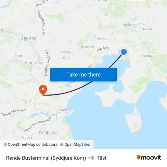 Rønde Busterminal (Syddjurs Kom) to Tilst map