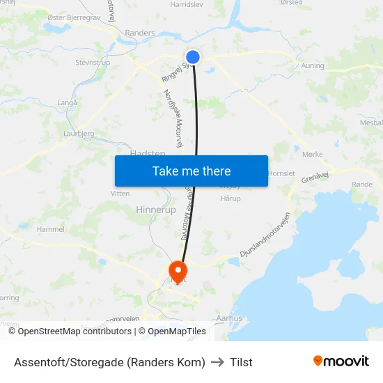Assentoft/Storegade (Randers Kom) to Tilst map