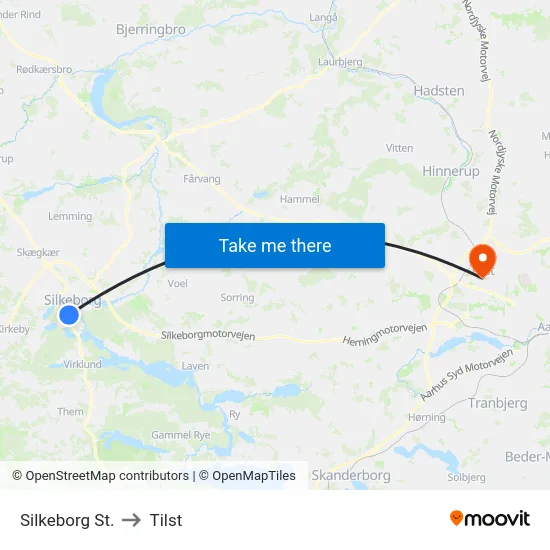 Silkeborg St. to Tilst map