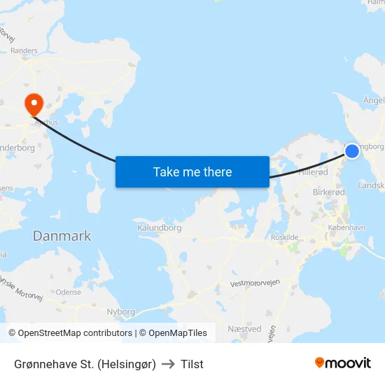 Grønnehave St. (Helsingør) to Tilst map