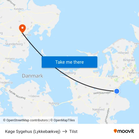 Køge Sygehus (Lykkebækvej) to Tilst map