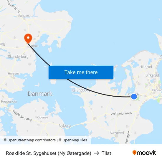 Roskilde St. Sygehuset (Ny Østergade) to Tilst map