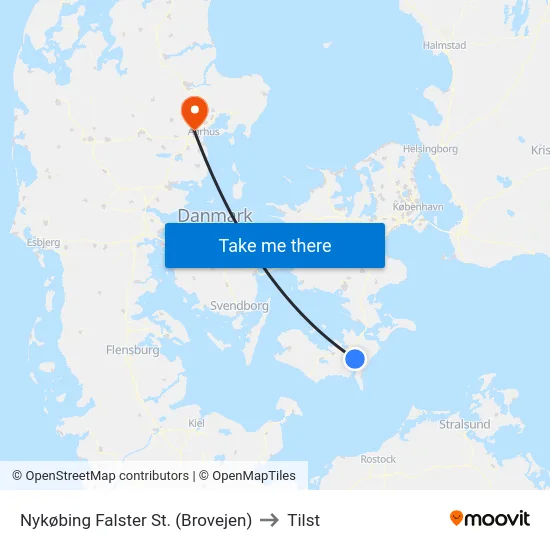 Nykøbing Falster St. (Brovejen) to Tilst map
