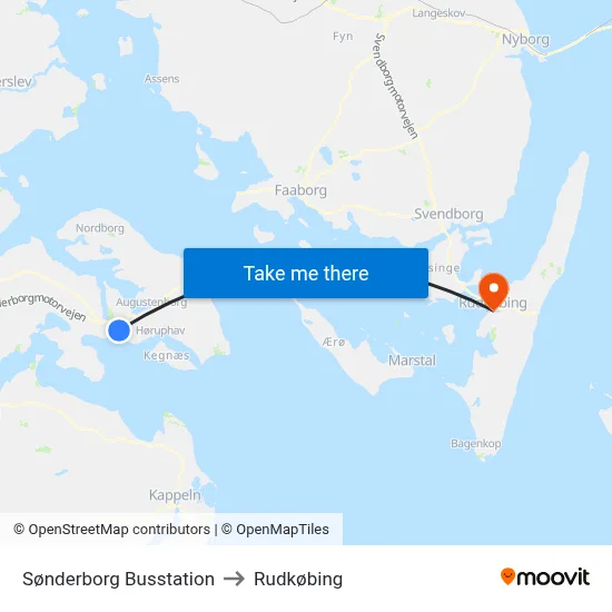 Sønderborg Busstation to Rudkøbing map