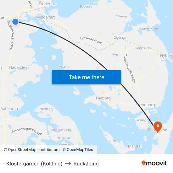 Klostergården (Kolding) to Rudkøbing map