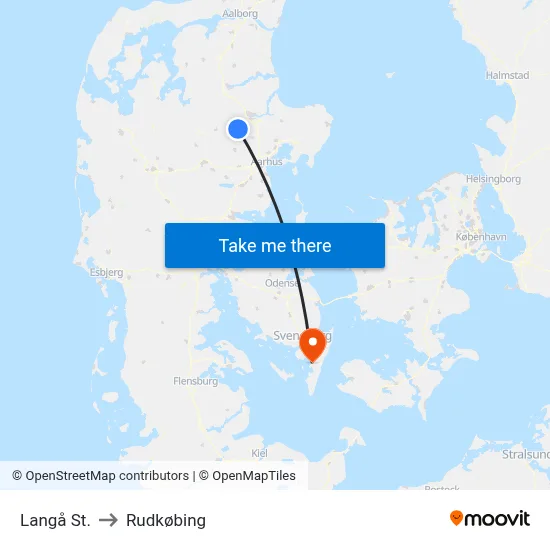 Langå St. to Rudkøbing map
