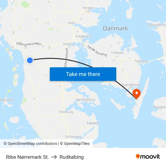 Ribe Nørremark St. to Rudkøbing map