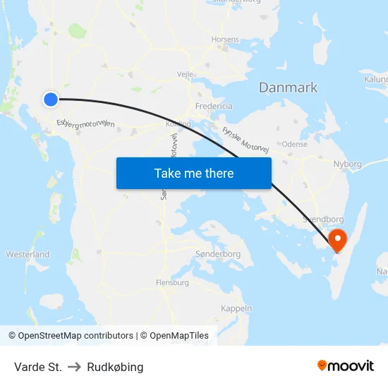 Varde St. to Rudkøbing map