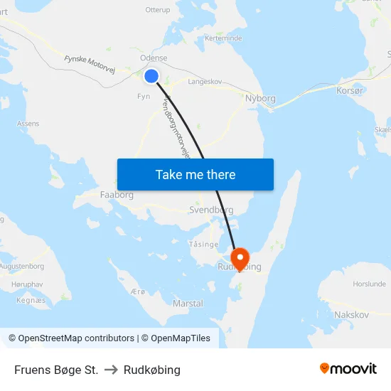 Fruens Bøge St. to Rudkøbing map