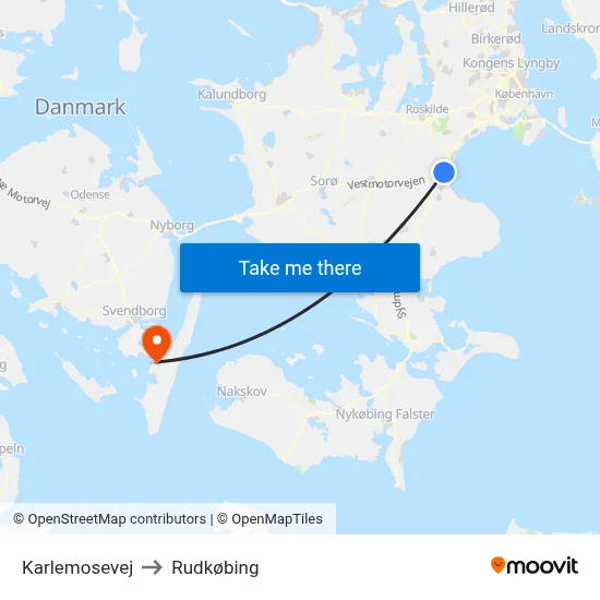 Karlemosevej to Rudkøbing map