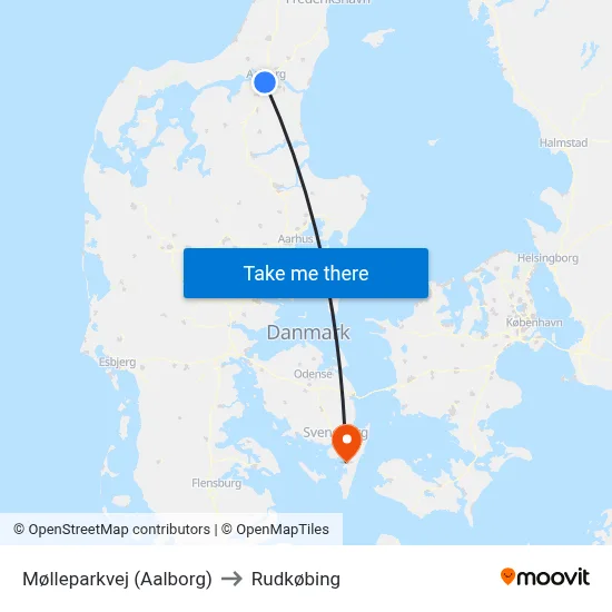Mølleparkvej (Aalborg) to Rudkøbing map