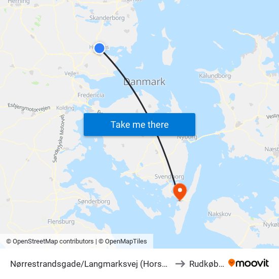 Nørrestrandsgade/Langmarksvej (Horsens Kom) to Rudkøbing map