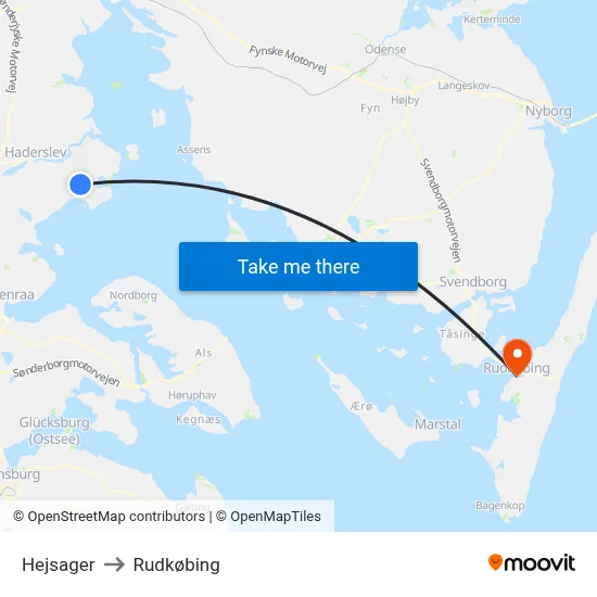 Hejsager to Rudkøbing map