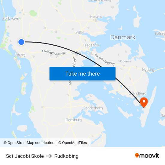 Sct Jacobi Skole to Rudkøbing map