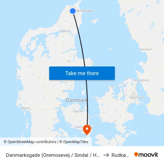 Danmarksgade (Oremosevej / Sindal / Hjørring K.) to Rudkøbing map