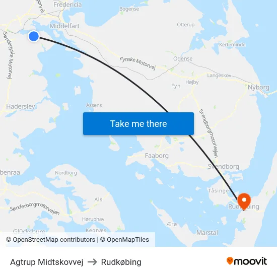 Agtrup Midtskovvej to Rudkøbing map