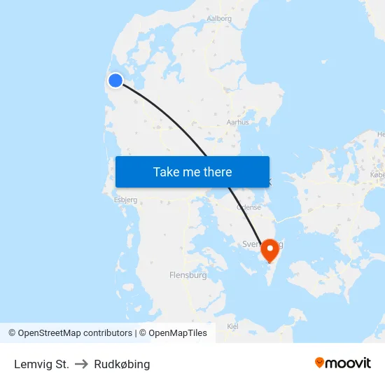 Lemvig St. to Rudkøbing map