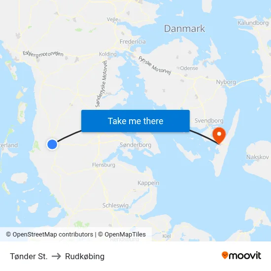 Tønder St. to Rudkøbing map