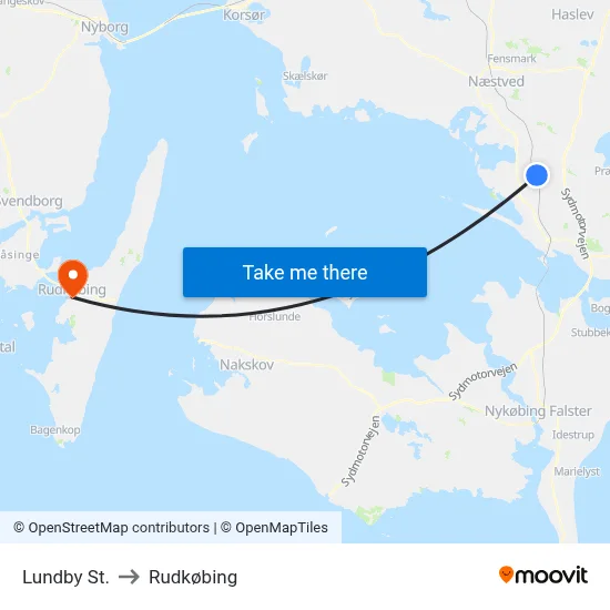 Lundby St. to Rudkøbing map