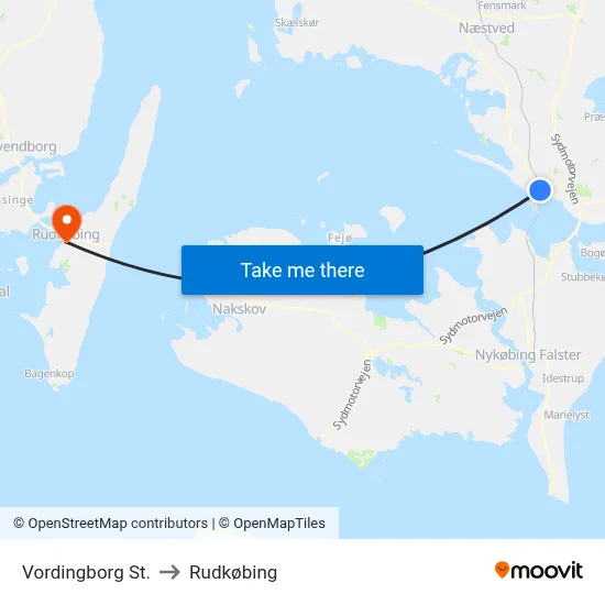 Vordingborg St. to Rudkøbing map