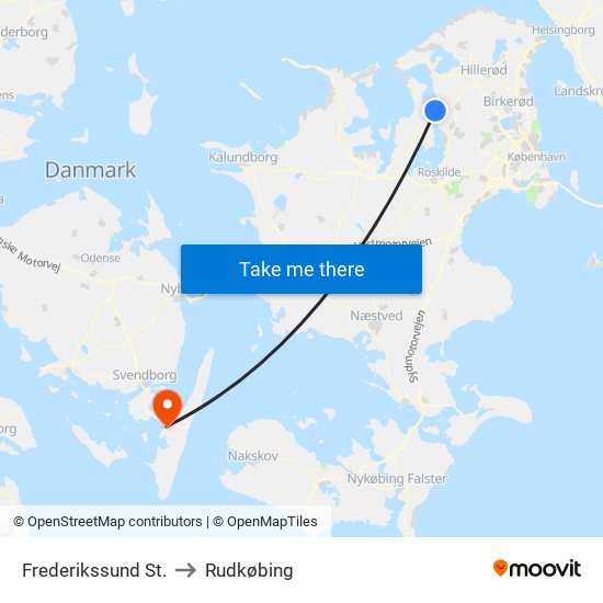 Frederikssund St. to Rudkøbing map