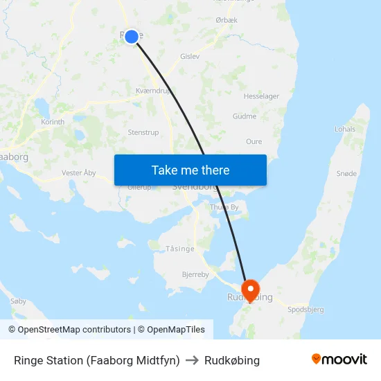 Ringe Station (Faaborg Midtfyn) to Rudkøbing map