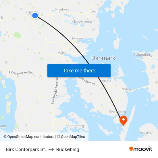 Birk Centerpark St. to Rudkøbing map