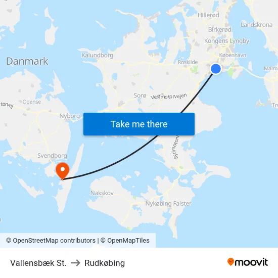 Vallensbæk St. to Rudkøbing map