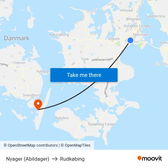 Nyager (Abildager) to Rudkøbing map