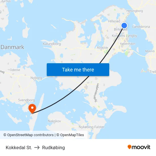 Kokkedal St. to Rudkøbing map