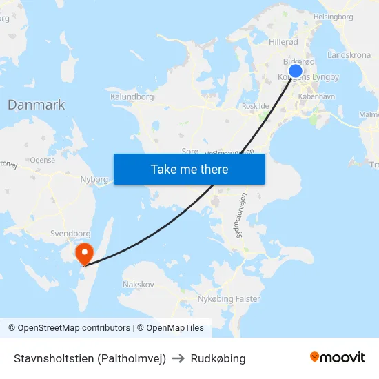 Stavnsholtstien (Paltholmvej) to Rudkøbing map