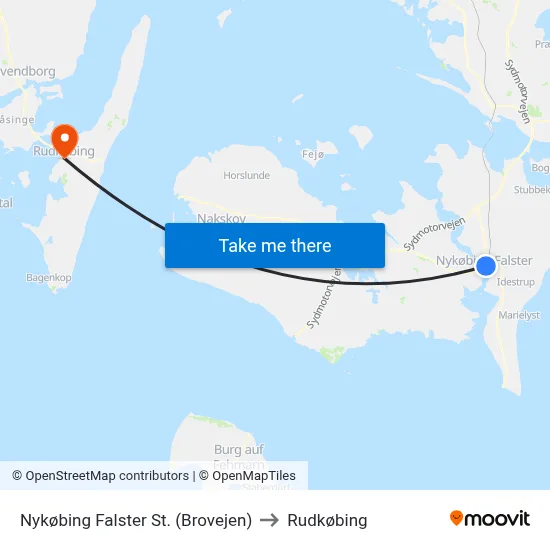 Nykøbing Falster St. (Brovejen) to Rudkøbing map