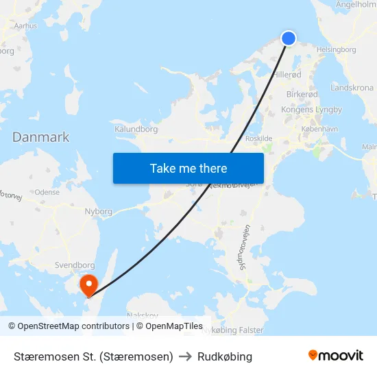 Stæremosen St. (Stæremosen) to Rudkøbing map
