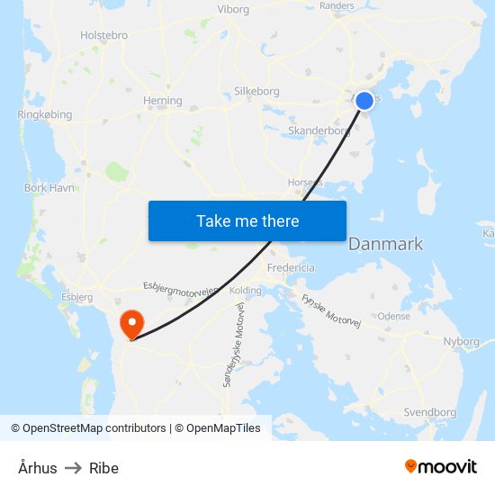 Århus to Ribe map