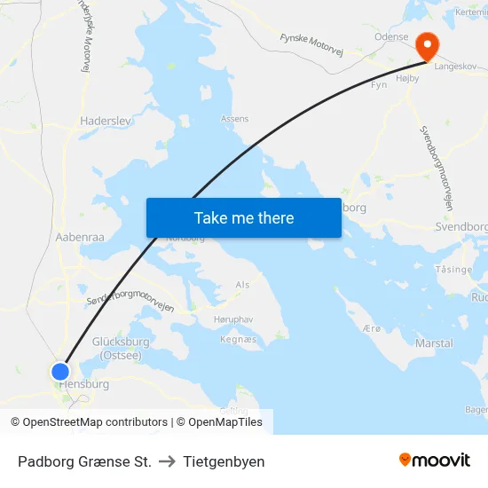Padborg Grænse St. to Tietgenbyen map