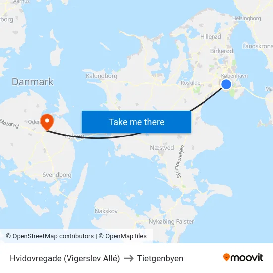 Hvidovregade (Vigerslev Allé) to Tietgenbyen map