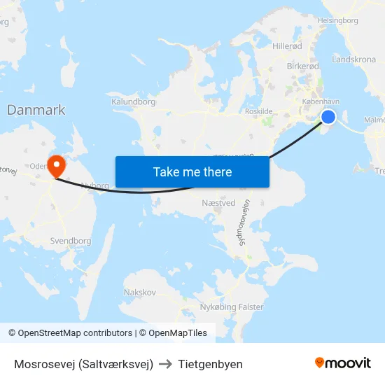 Mosrosevej (Saltværksvej) to Tietgenbyen map