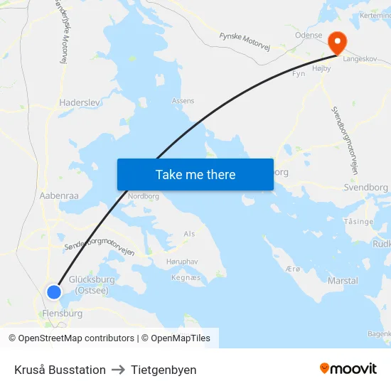 Kruså Busstation to Tietgenbyen map