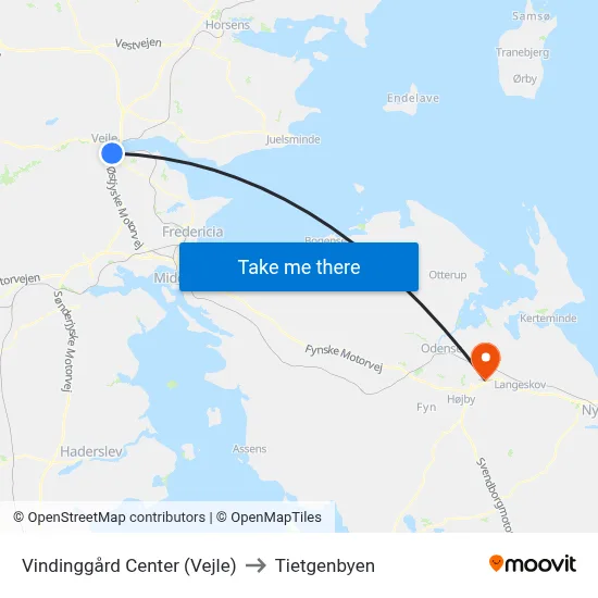 Vindinggård Center (Vejle) to Tietgenbyen map
