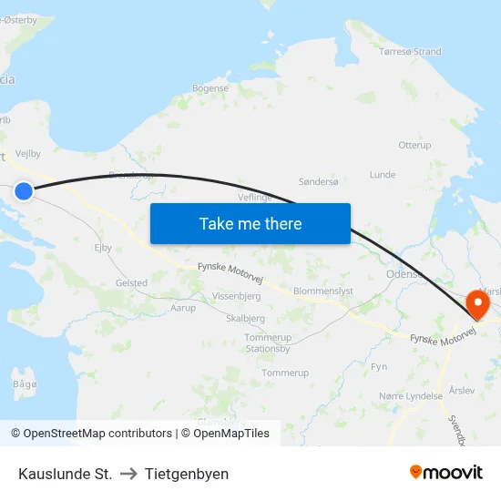 Kauslunde St. to Tietgenbyen map