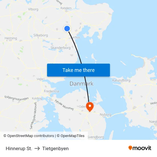 Hinnerup St. to Tietgenbyen map