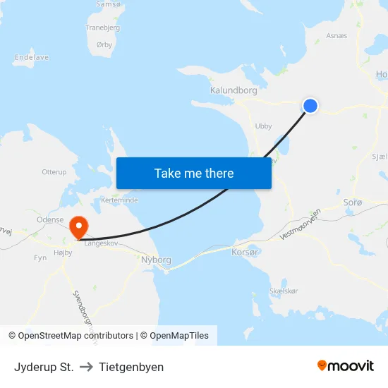 Jyderup St. to Tietgenbyen map