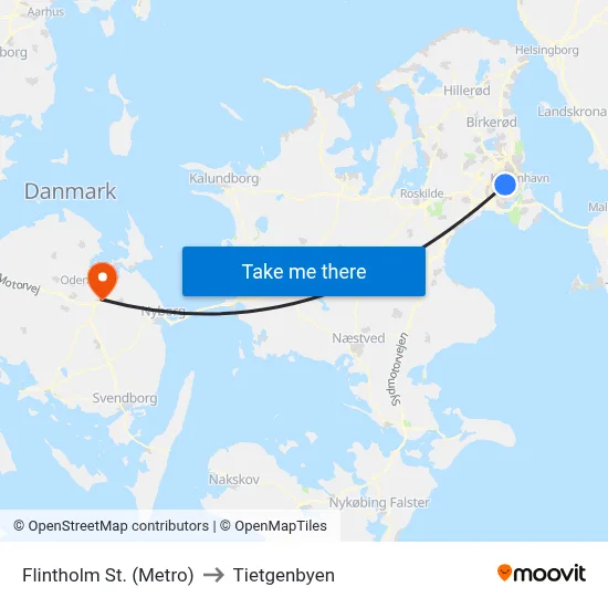 Flintholm St. (Metro) to Tietgenbyen map