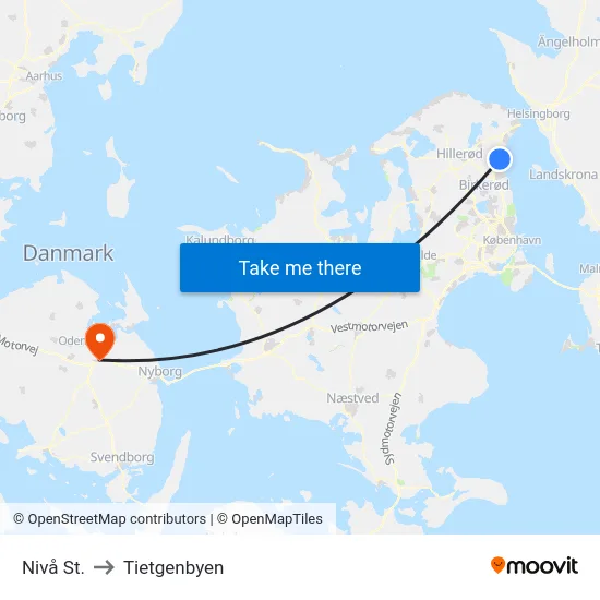 Nivå St. to Tietgenbyen map