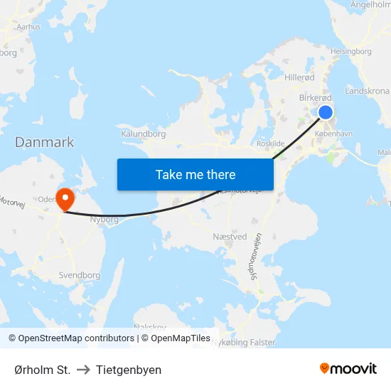 Ørholm St. to Tietgenbyen map
