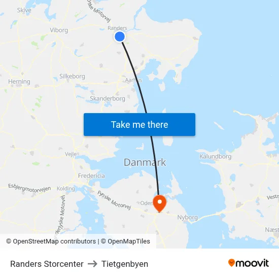 Randers Storcenter to Tietgenbyen map